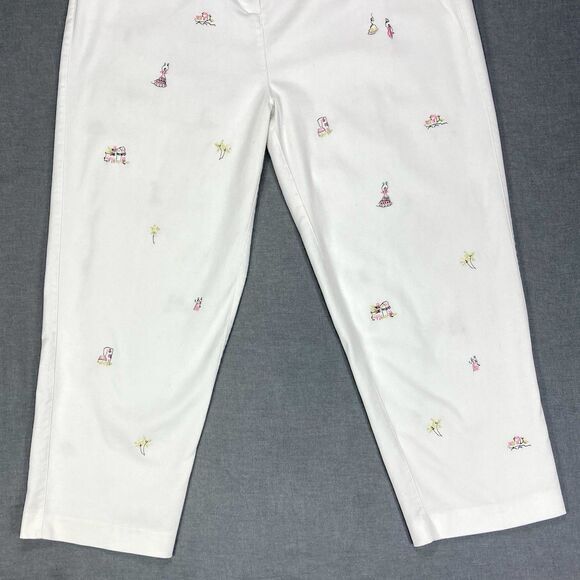 Drapers & Damons Pants Womens 16 White Artwork Embroidered Stretchy Casual Chic - Picture 5 of 16